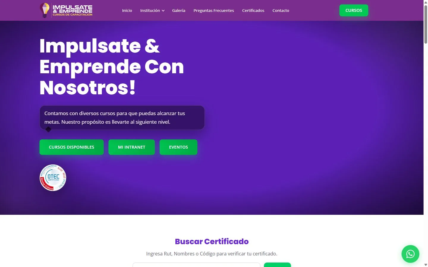 Vista de la plataforma Impúlsate y Emprende
