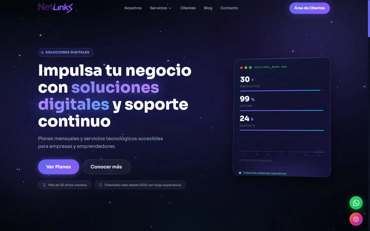 Vista del sitio web de Netlinks